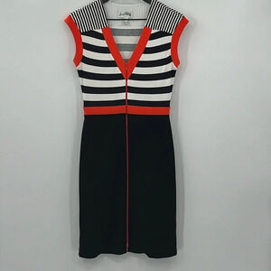Joseph Ribkoff Jersey Knit Stripes & Solids Zip Front Sheath Dress - Size 2